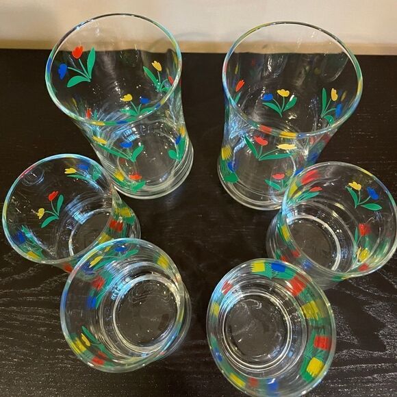 Libby Jubilee Vintage Set of Tulips Tumblers Cups. - Picture 2 of 4